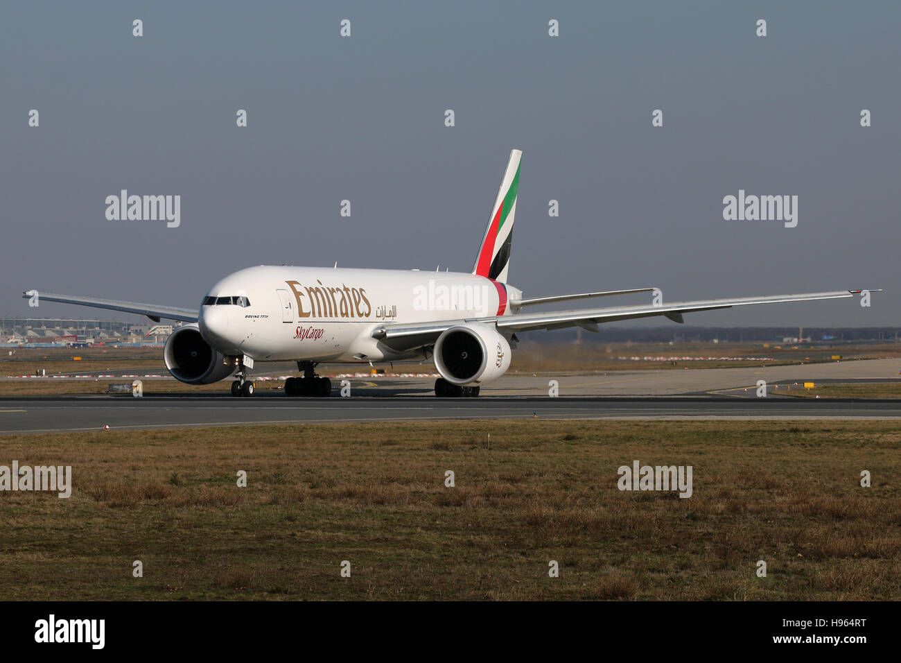 Frankfurt, Germany - February 27, 2016: Emirates Skycargo, Boeing 777 at Frankfurt Airport Stock Photo