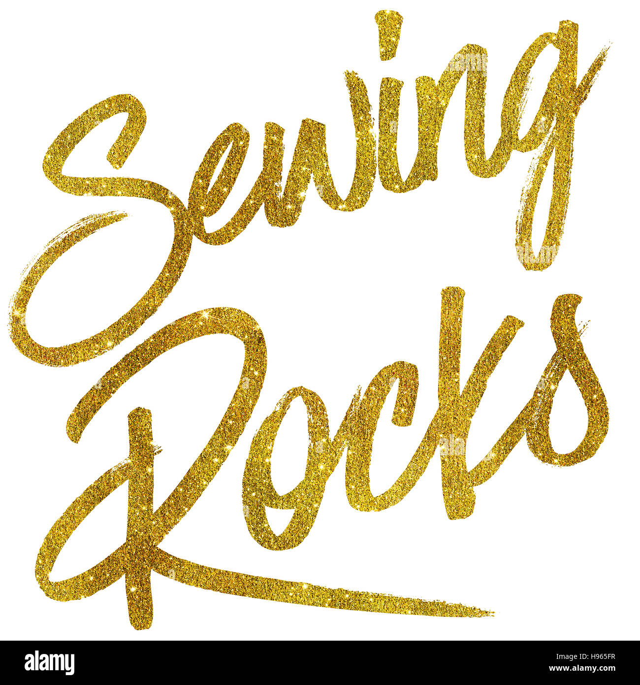 Sewing Rocks Gold Faux Foil Metallic Glitter Quote Isolated Stock Photo