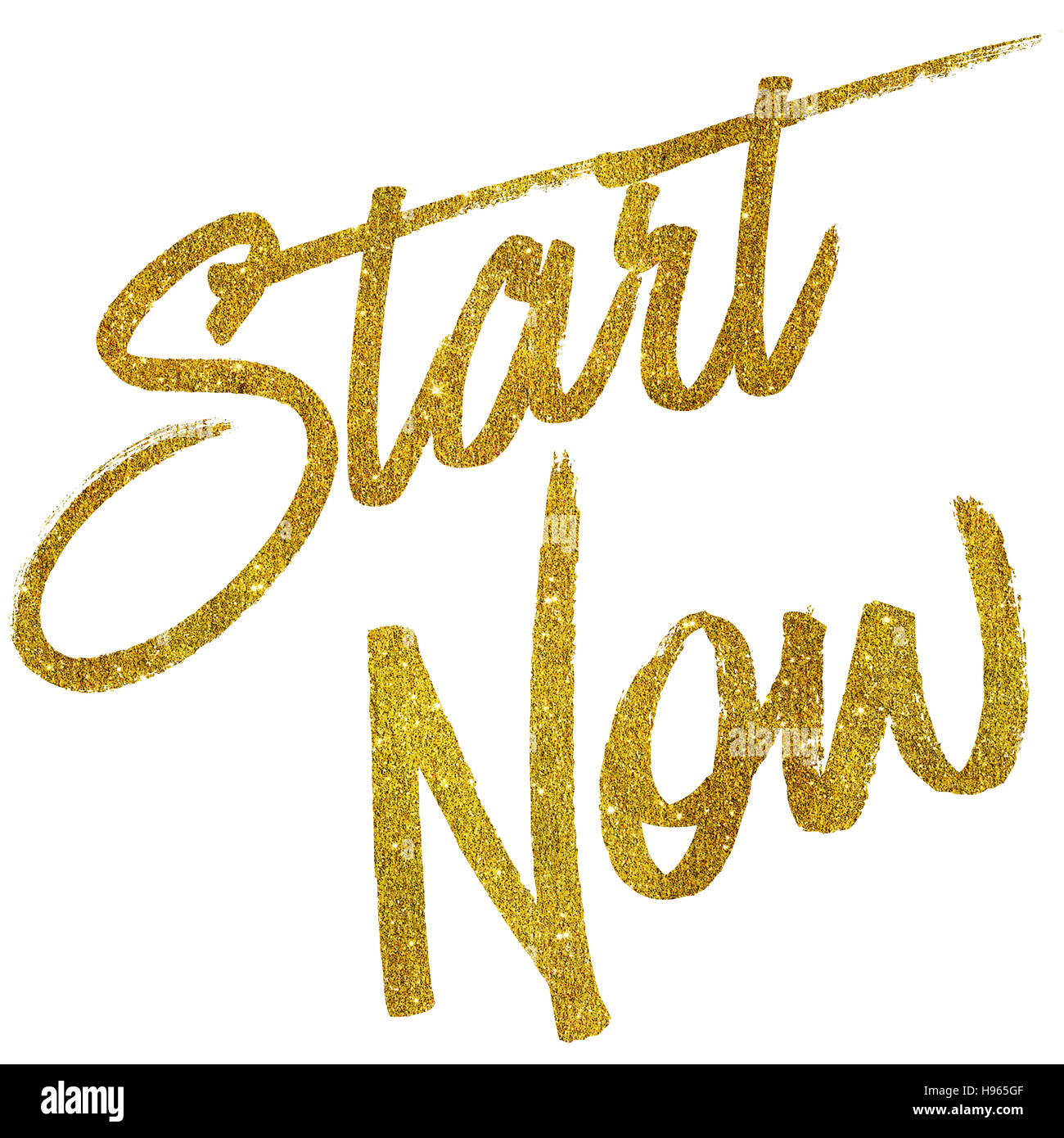Start Now Gold Faux Foil Metallic Glitter Quote Isolated Stock Photo