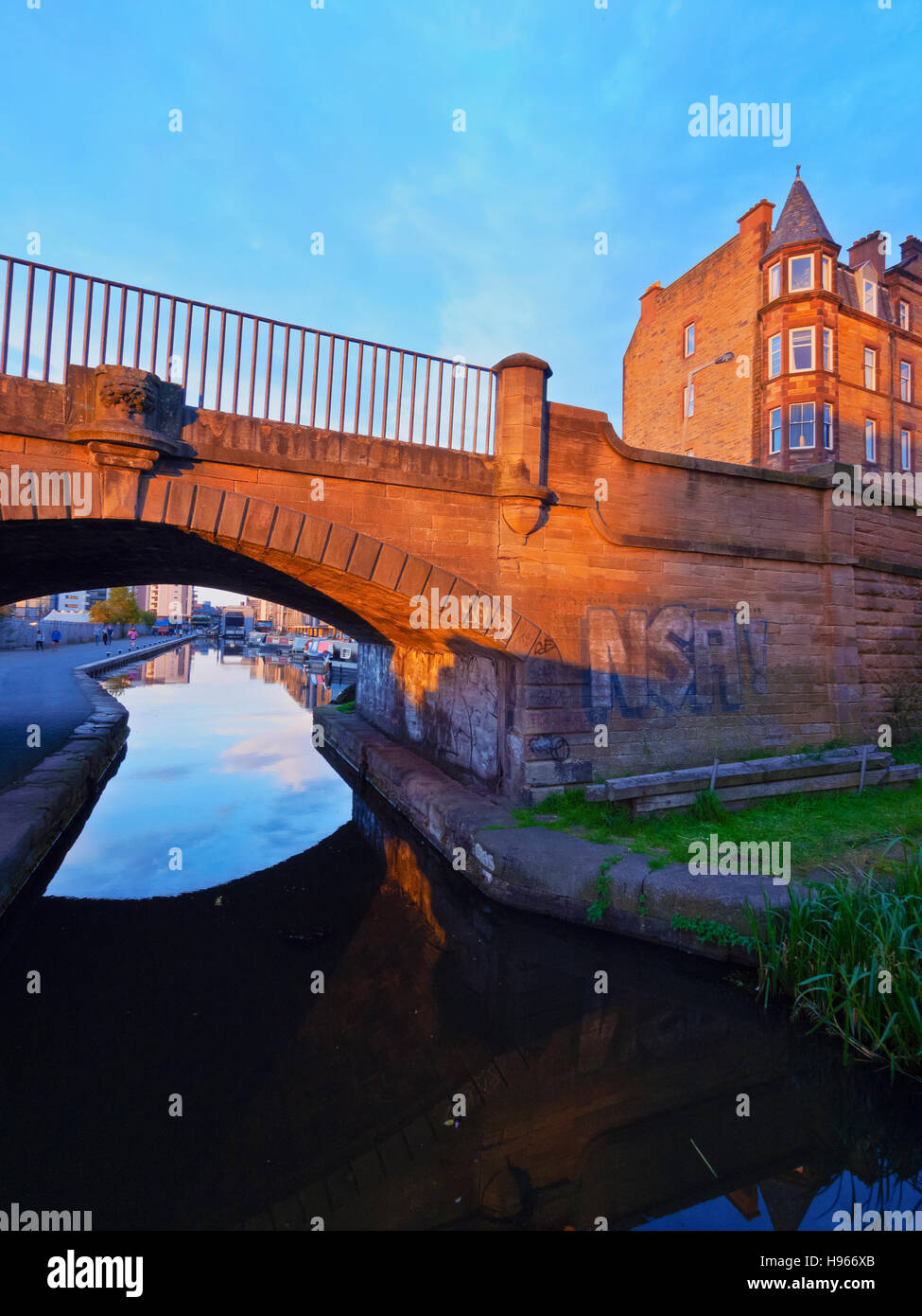 UK, Scotland, Lothian, Edinburgh, View of the The Union Canal. Stock Photo