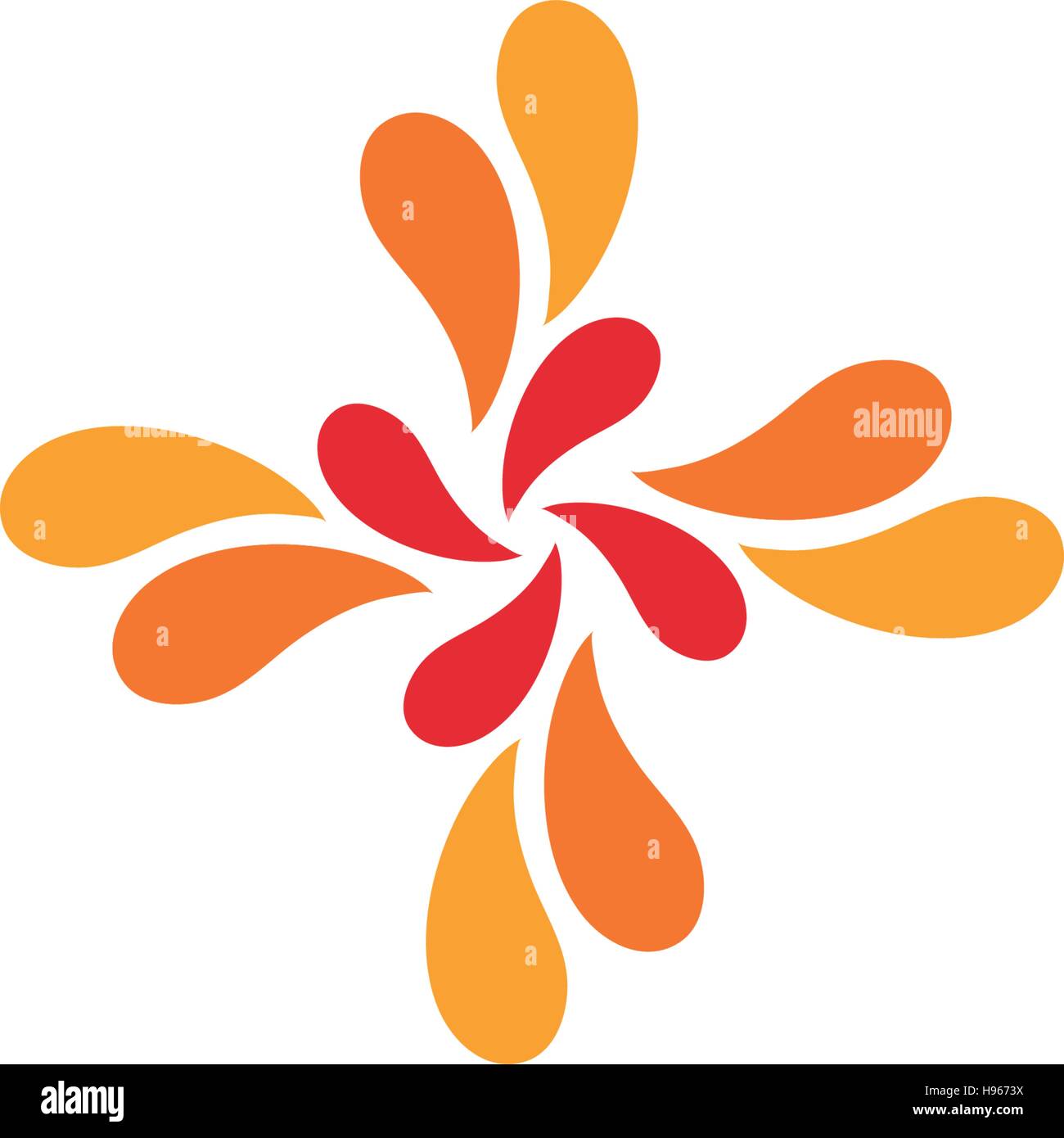 Isolated abstract red and orange cross vector logo. Medical logotype. Flower petals illustration. Floral decorative element. Clinic  hospital emblem. Natural products icon. Stock Vector
