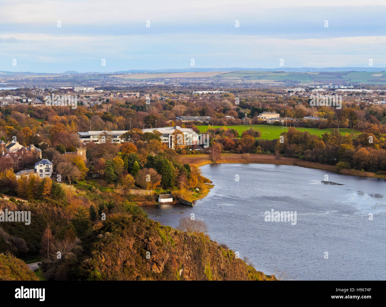UK, Scotland, Edinburgh, Elevated view of the Duddingston Loch Stock