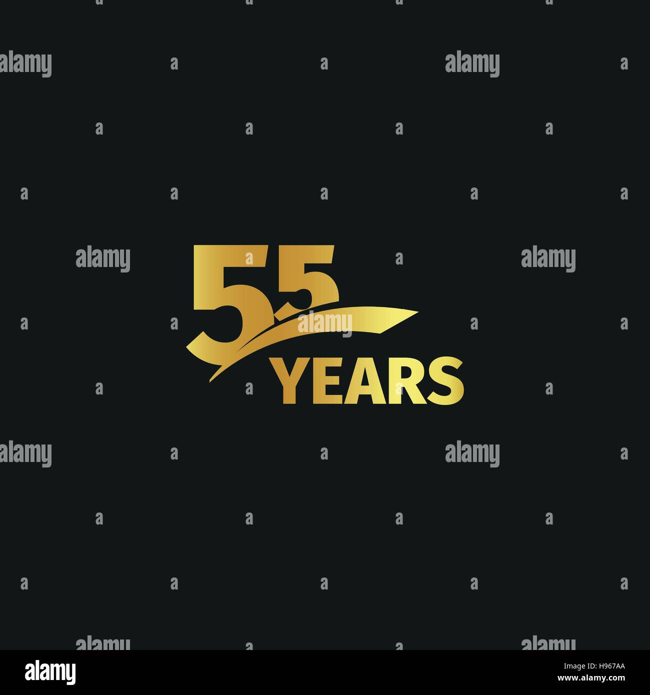 Isolated abstract golden 55th anniversary logo on black background. 55 number logotype. Fifty-five years jubilee celebration icon. Birthday emblem. Vector illustration. Stock Vector