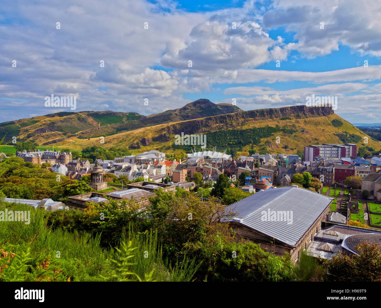 UK, Scotland, Lothian, Edinburgh, Calton Hill, View towards the Holyrood Park. Stock Photo