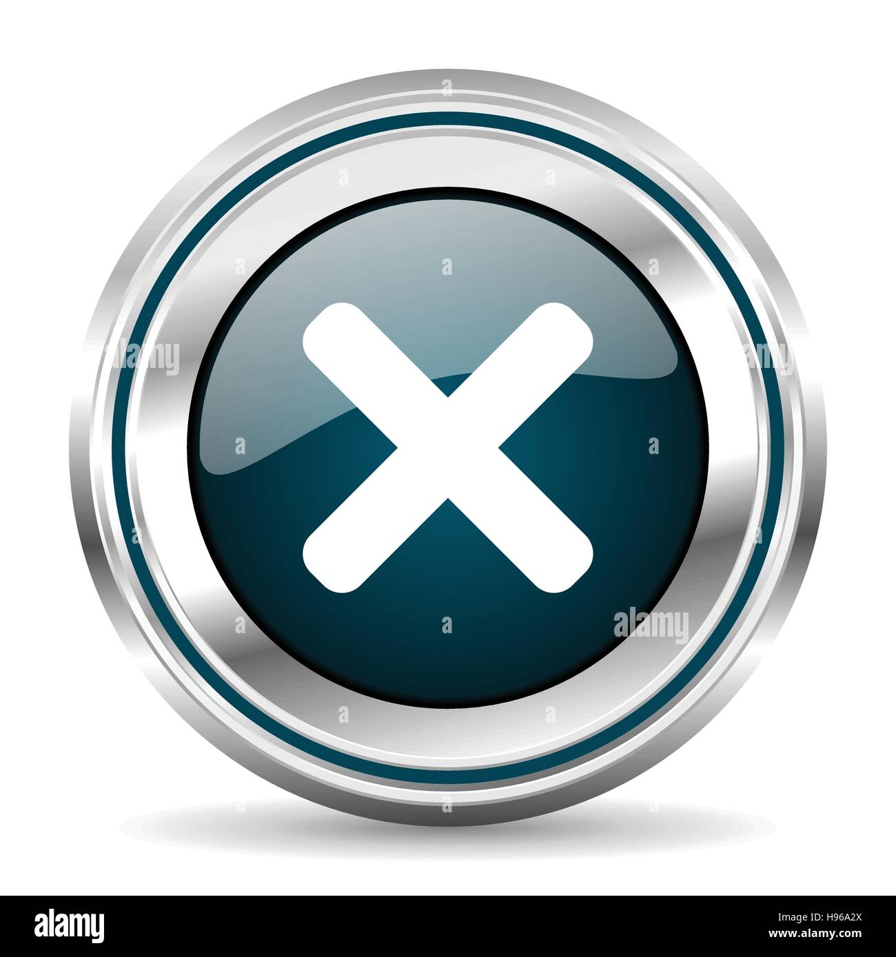 Cross vector icon. Chrome border round web button. Silver metallic ...