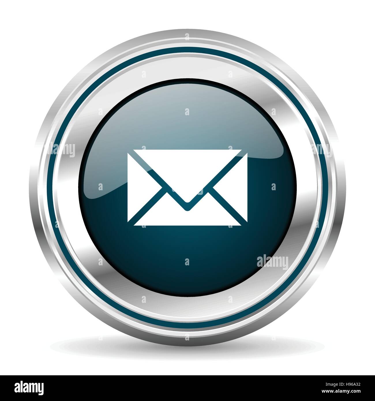Email vector icon. Chrome border round web button. Silver metallic ...