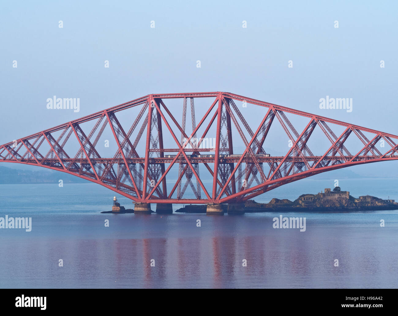 UK, Scotland, Lothian, Edinburgh Area, Queensferry, View of the Forth Bridge. Stock Photo