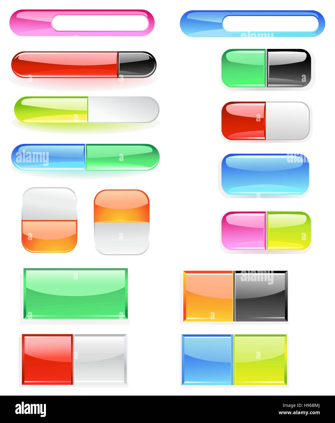 banner, made of bright colored glass, are divided into two buttons. Stock Vector