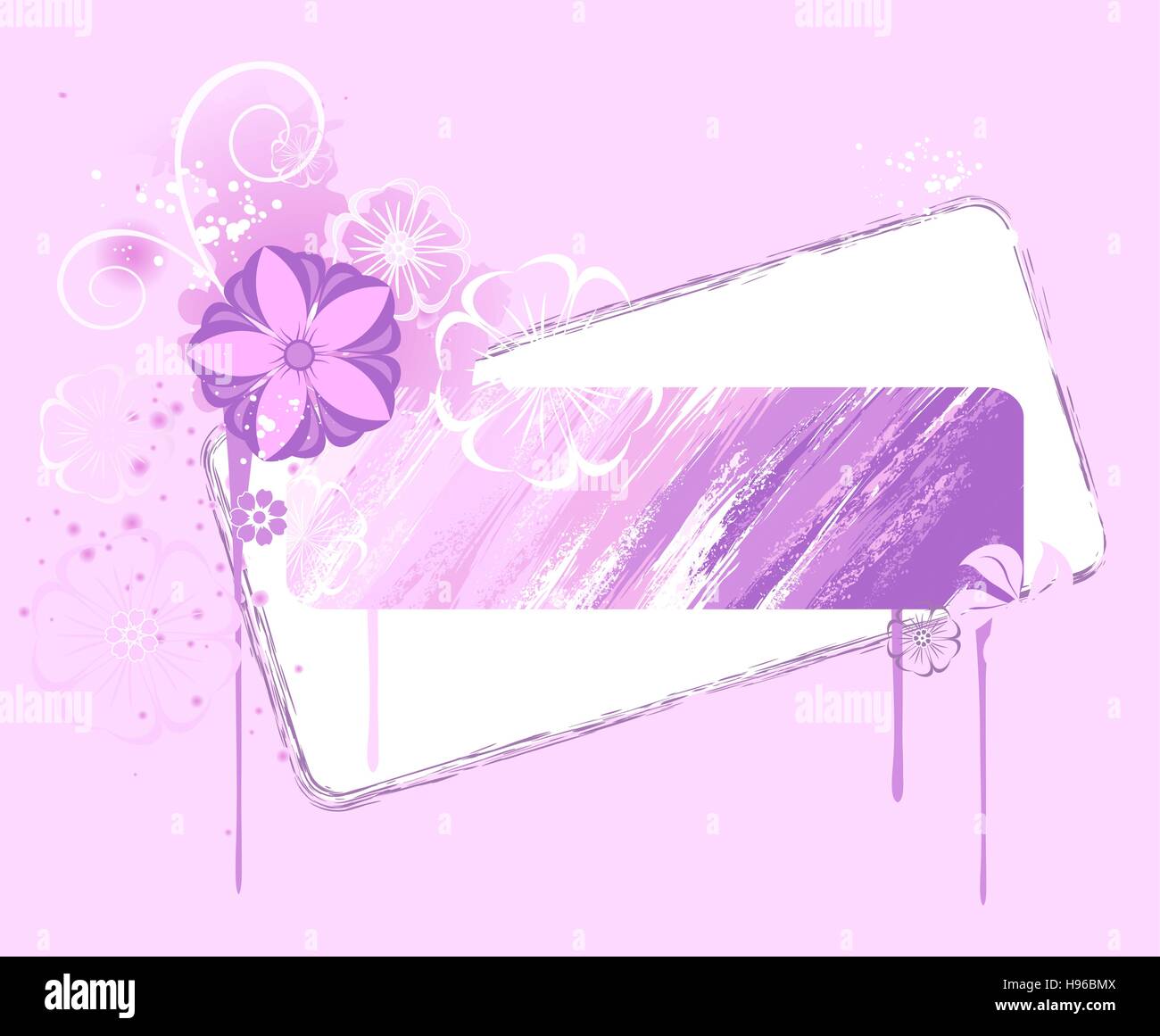 original banner, painted various shades of pink paint, decorated with stylized flowers and drips of paint. Stock Vector