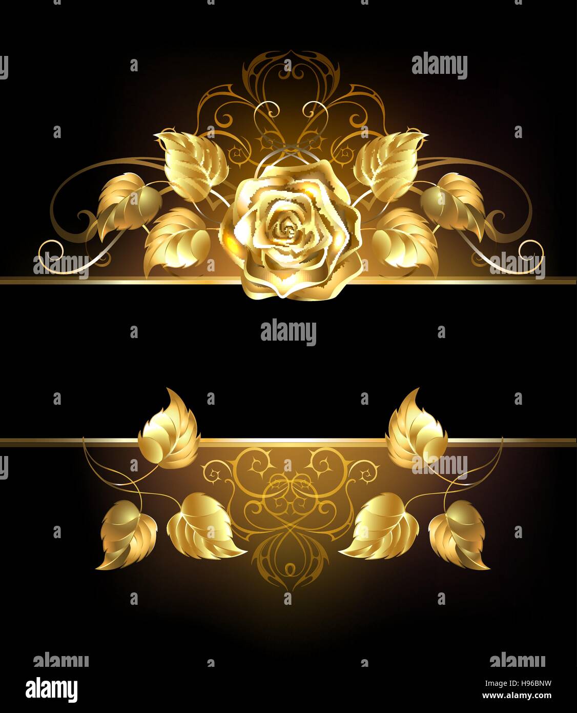 Rectangular banner with luxurious golden rose on black background Stock  Vector Image & Art - Alamy