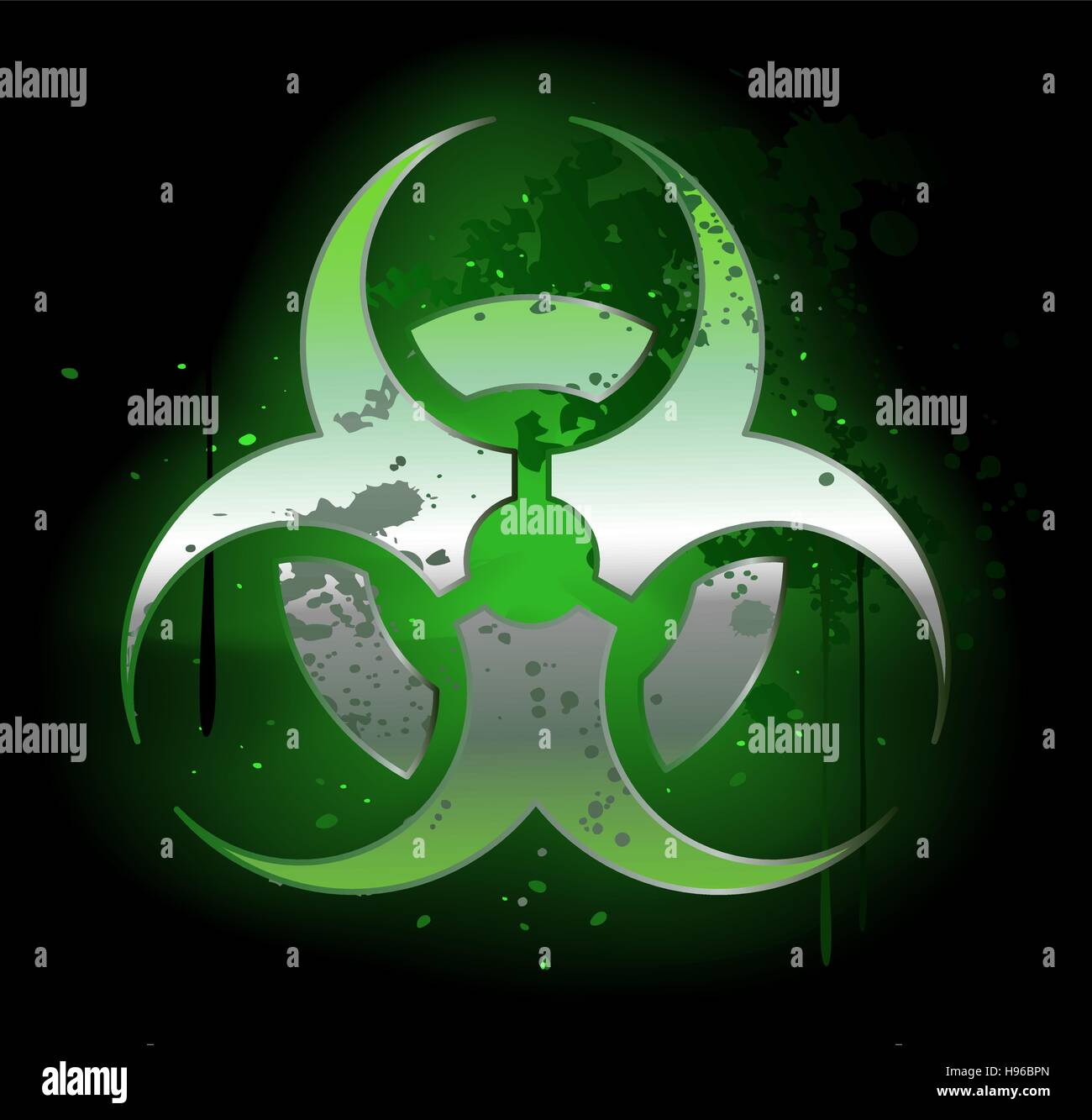 glowing symbol of chemical hazard shanked a black background Stock Vector