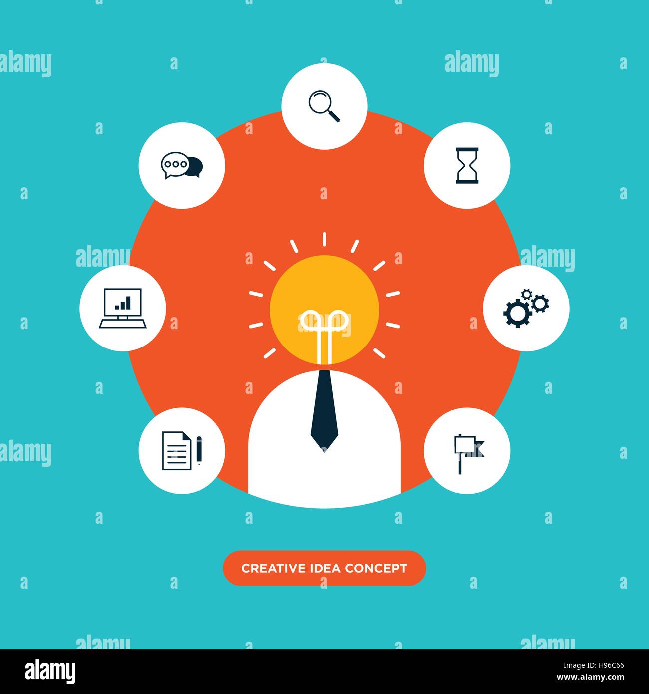 Creative idea concept, inspiration process flat design vector ...