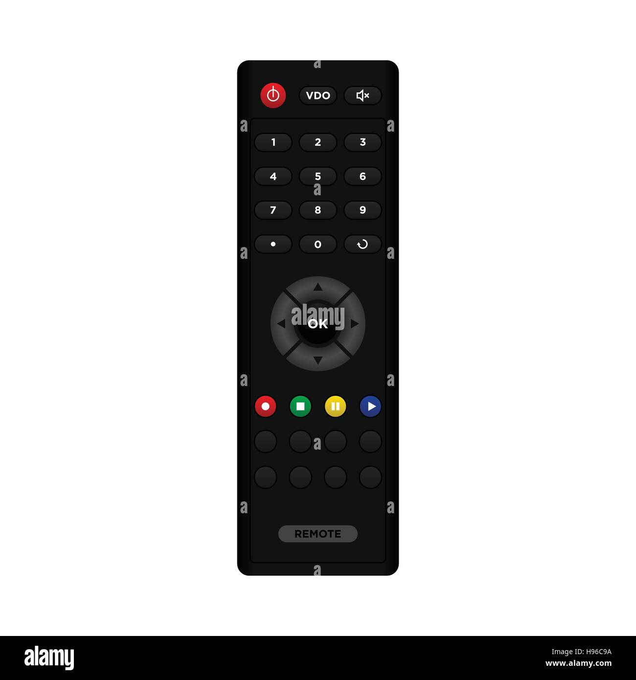 TV remote front view closed-up isolated on white background, vector ...