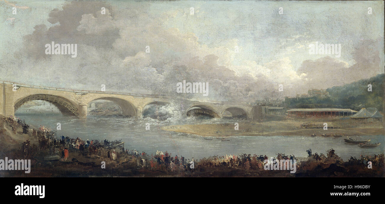 Hubert Robert  -  The Decentering of the Neuilly Bridge  -  1792  - Stock Photo