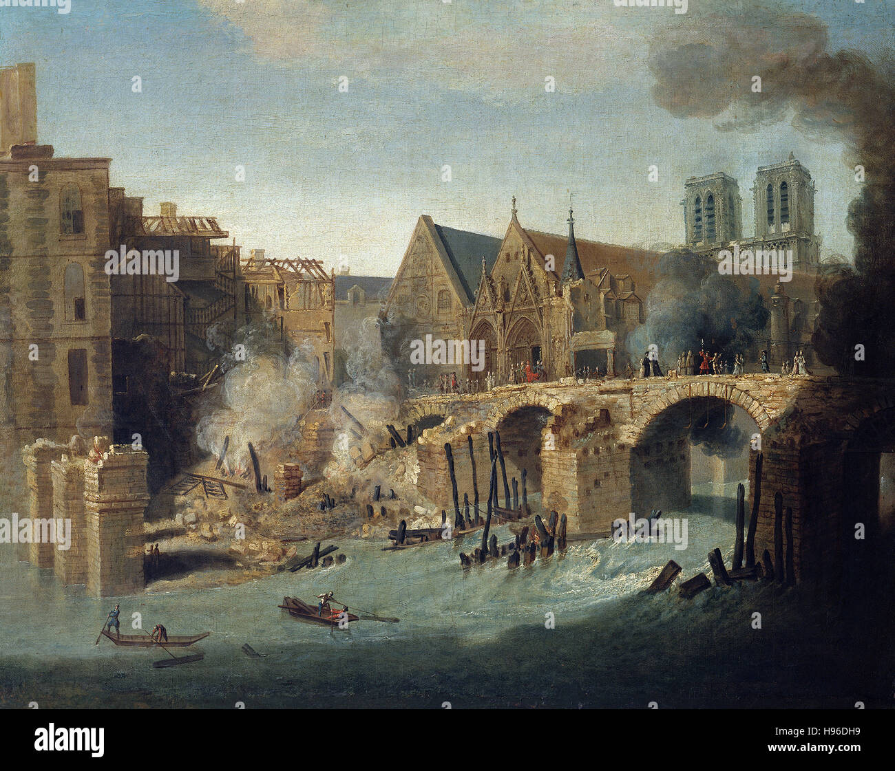 Jean-Baptiste Oudry -  Le Petit pont après l'incendie de 1718 Stock Photo