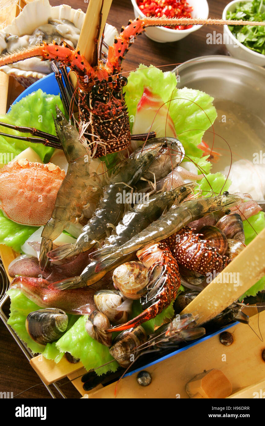 The whole seafood set for hot pot Stock Photo
