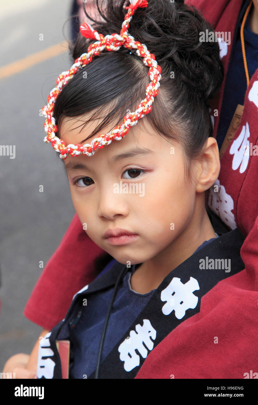 Japan, Sakura City, festival, little girl, portrait, Stock Photo