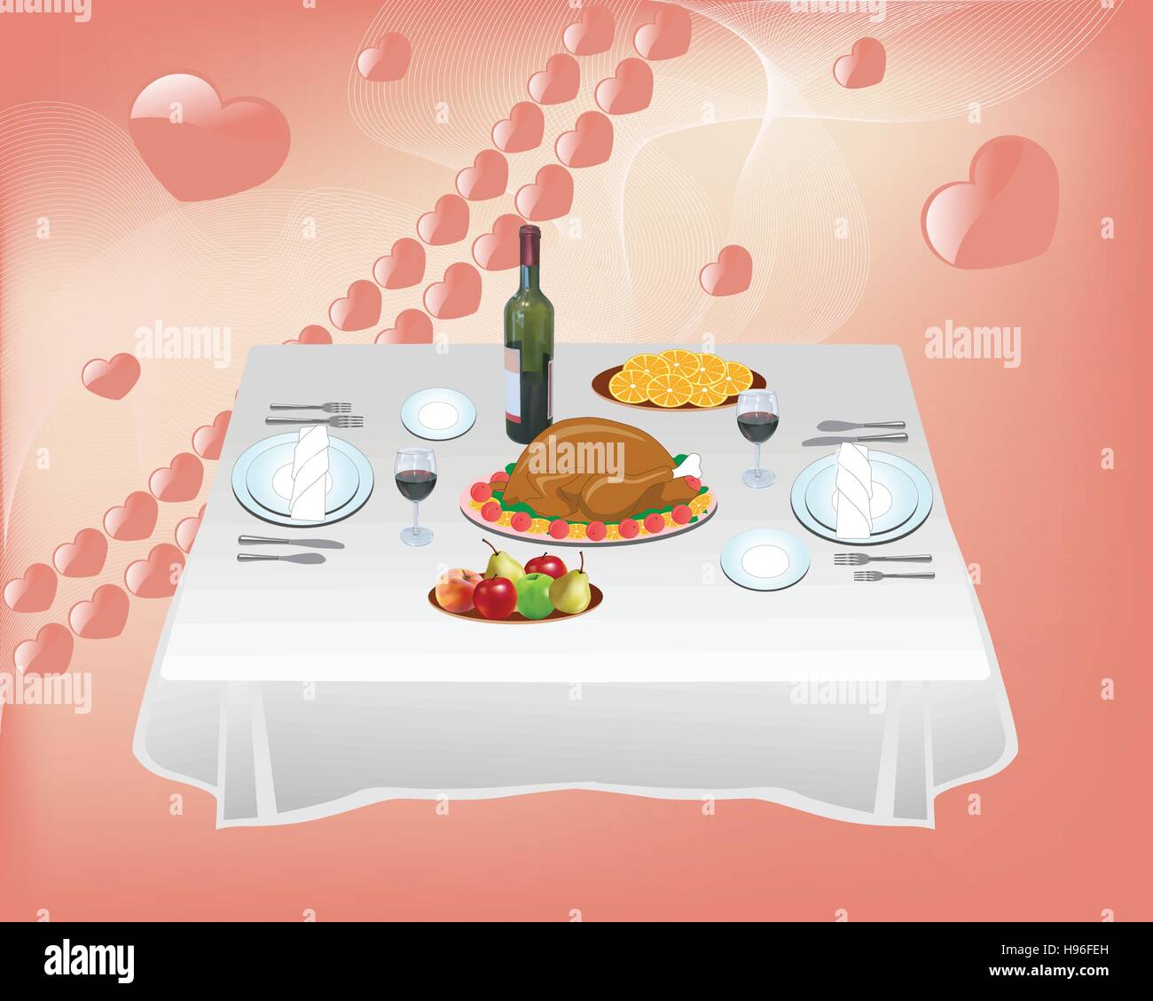 Table is laid for a dinner for two Stock Vector
