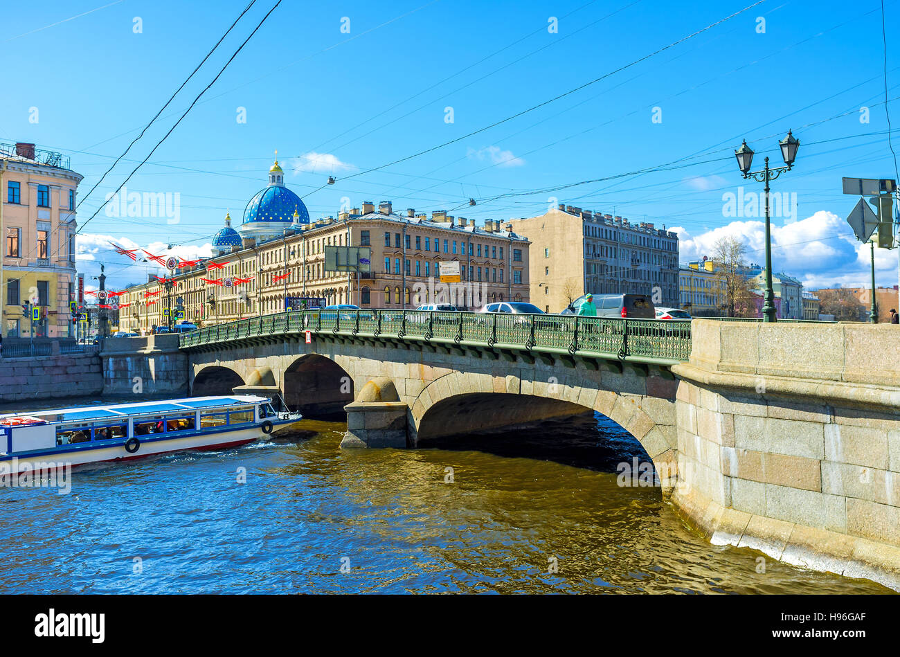 The chain suspension Izmailovsky Bridge over Fontanka River links