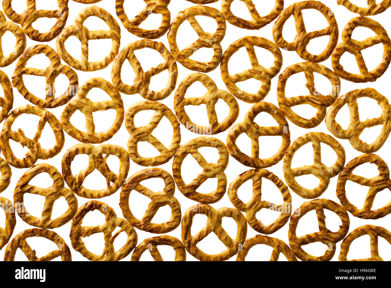 Salty pretzels isolated on white background Stock Photo - Alamy