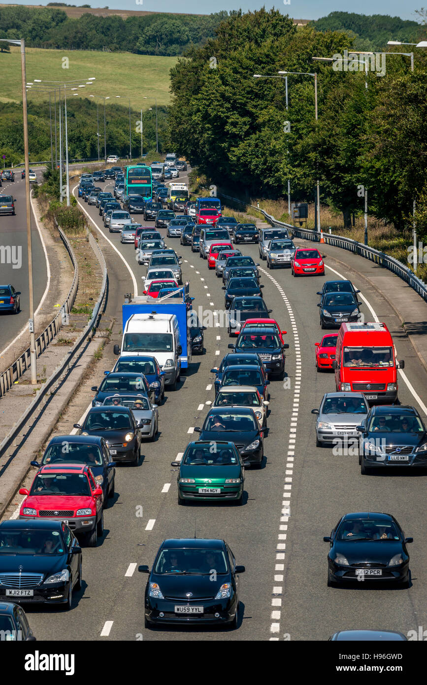 Cars queuing on the A23 to get into Brighton. Stock Photo