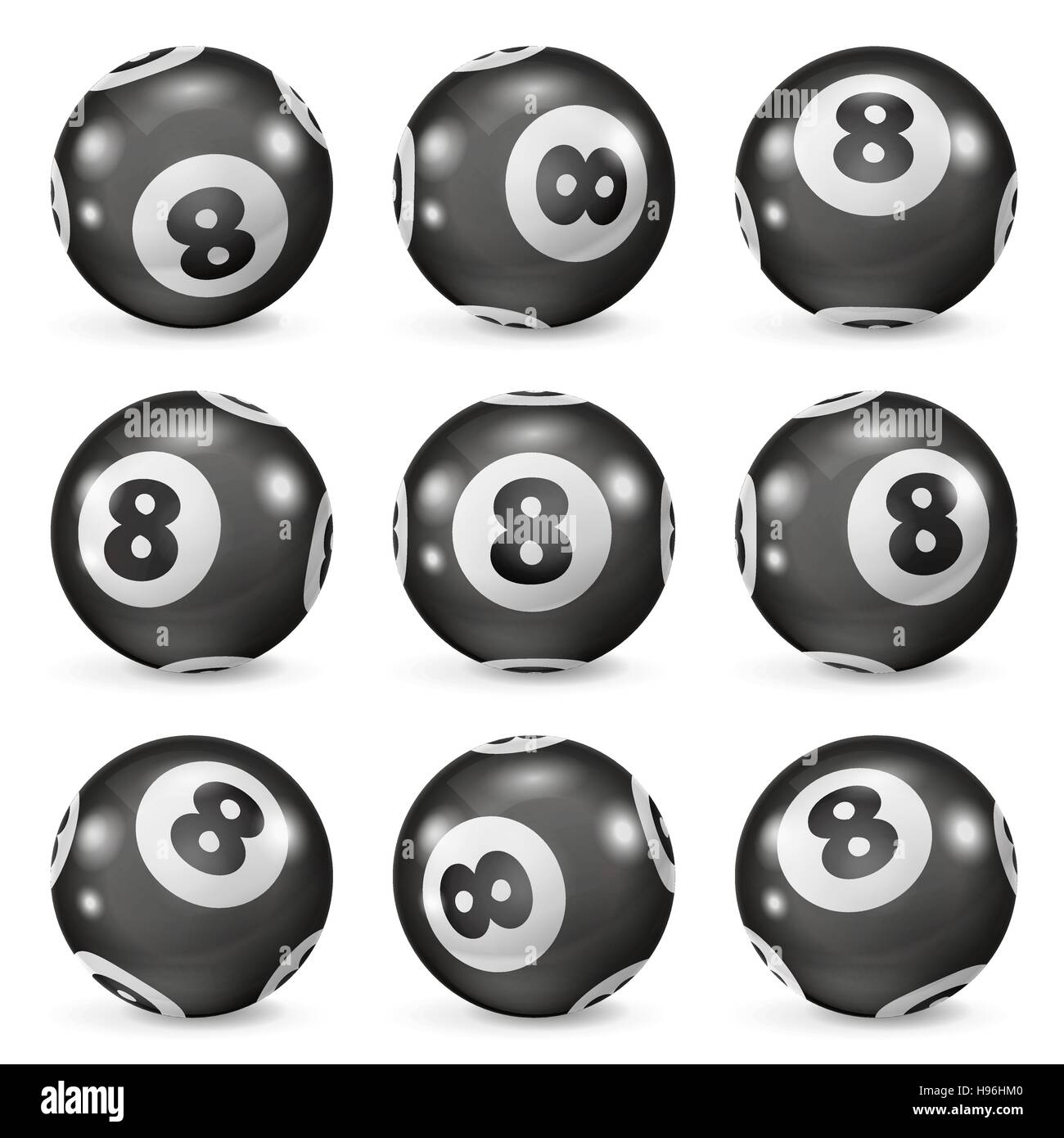 Set of billiard balls eights from different angles Stock Vector Image