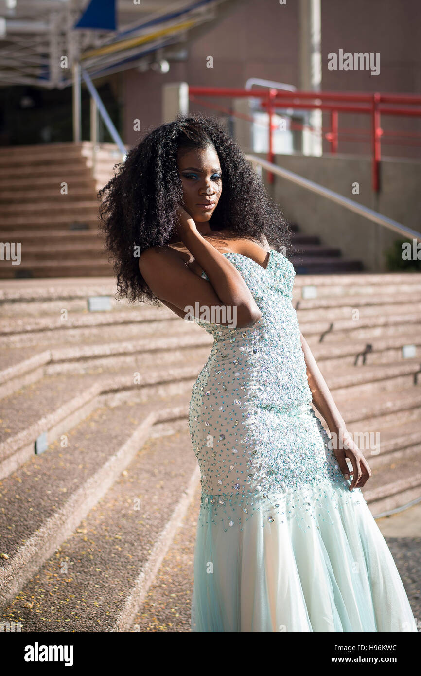 Beautiful Barbadian Model doing a Photoshoot in Bridgetown Barbados Stock Photo