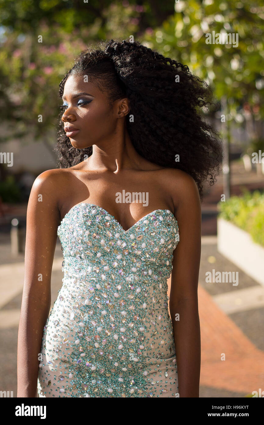 Beautiful Barbadian Model doing a Photoshoot in Bridgetown Barbados Stock Photo