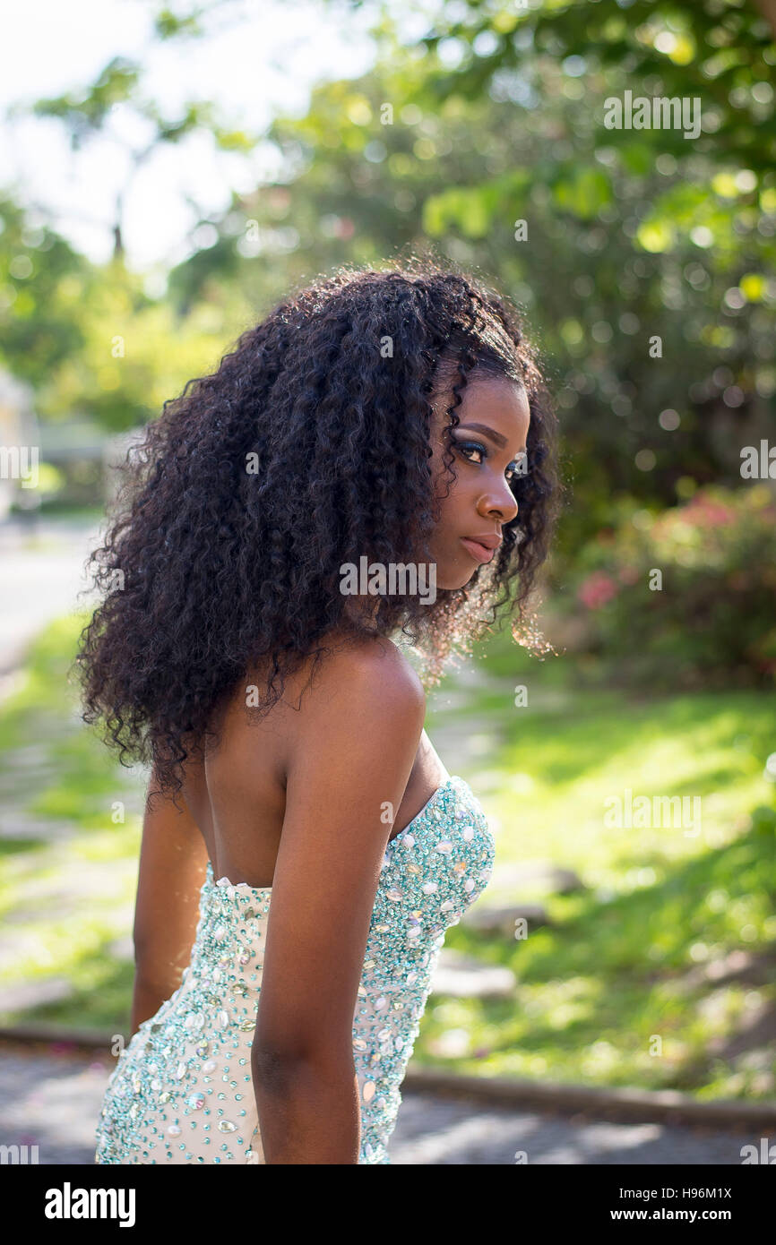 Beautiful Barbadian Model doing a Photoshoot in Bridgetown Barbados Stock Photo