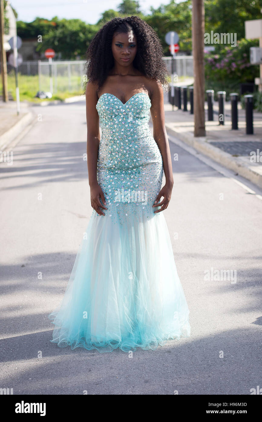 Beautiful Barbadian Model doing a Photoshoot in Bridgetown Barbados Stock Photo