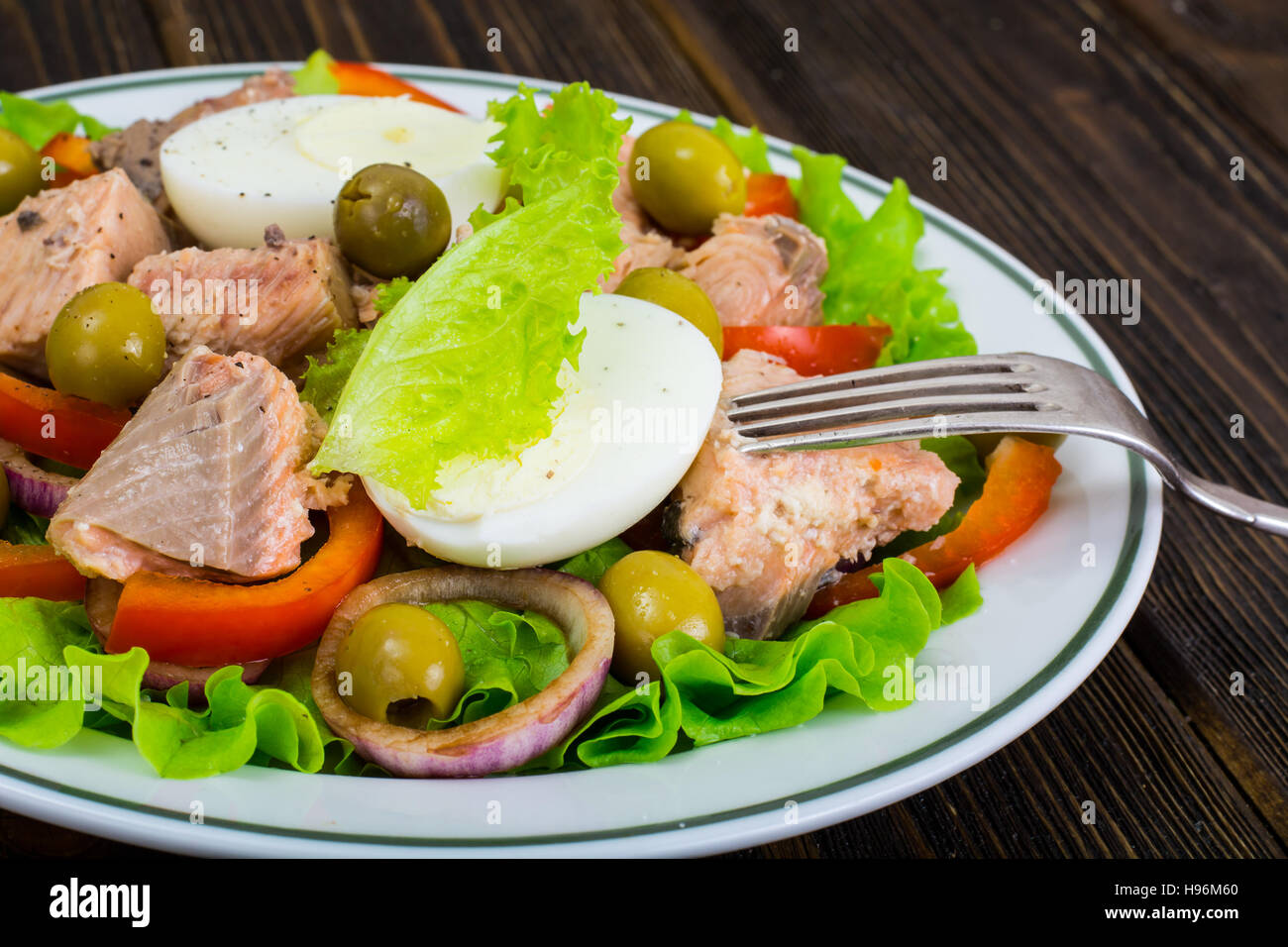 Fish salad with salmon and egg. Studio Photo Stock Photo Alamy