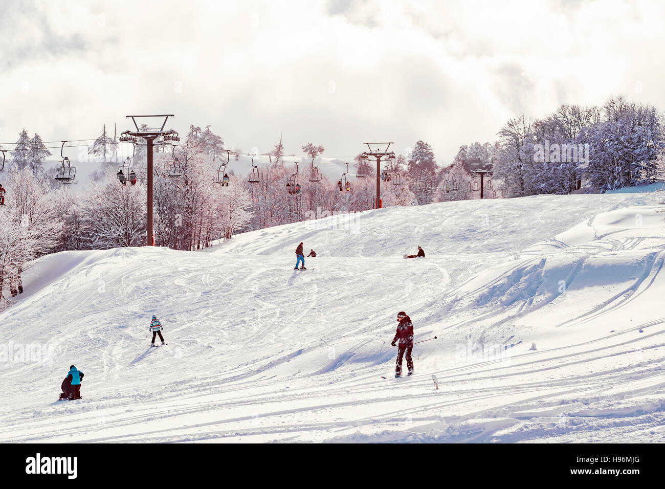 Skiers go on mountain slope hi-res stock photography and images - Alamy