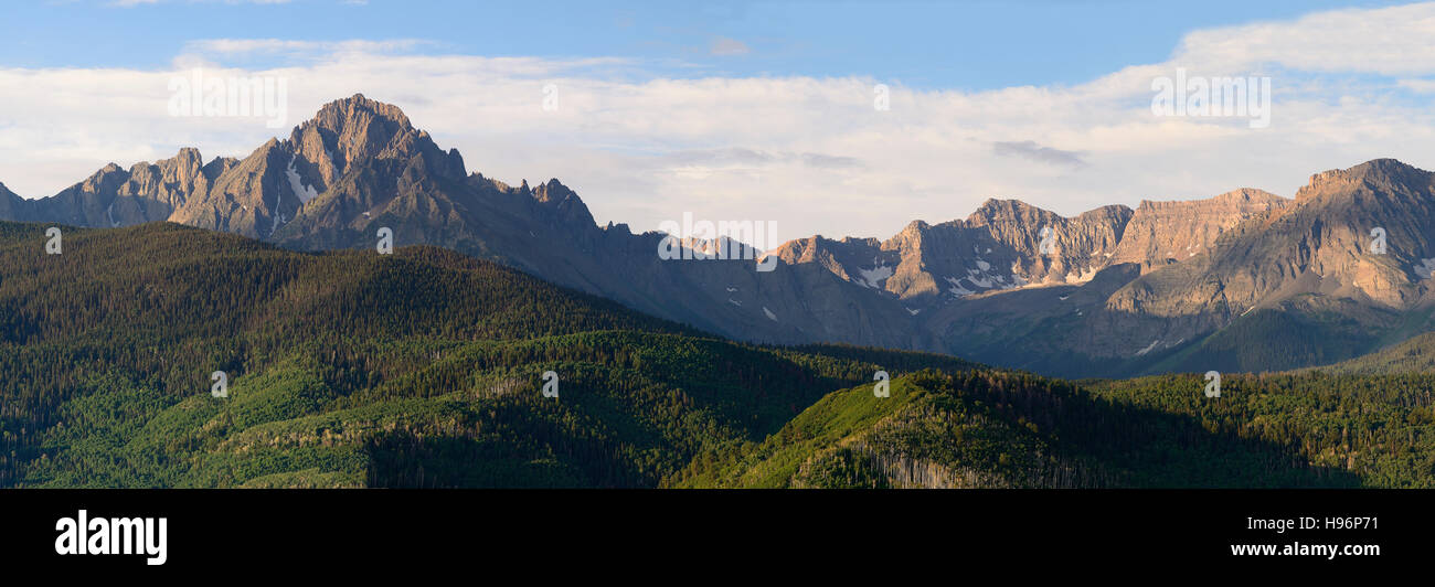 USA, Colorado, Ridgway, Panorama of Mount Sneffels and Sneffels range Stock Photo
