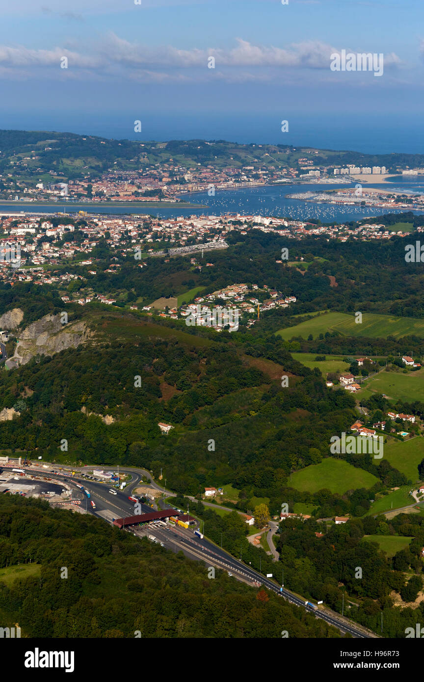 Aerial view of cities Hendaye and Irun, Basque Country, France and Spain Stock Photo