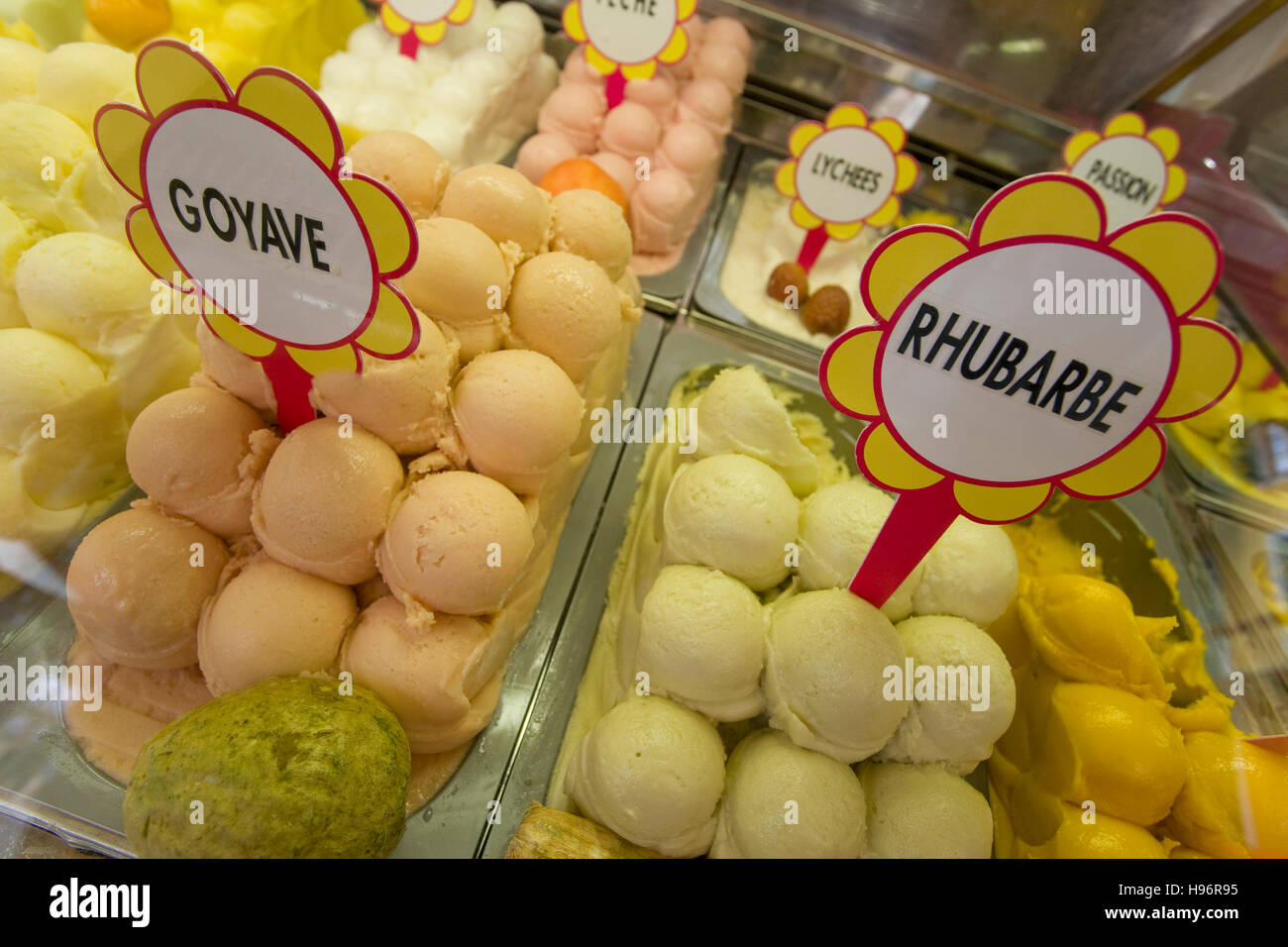Different kinds of ice cream, Fenocchio ice cream parlour, Nice, Cote d