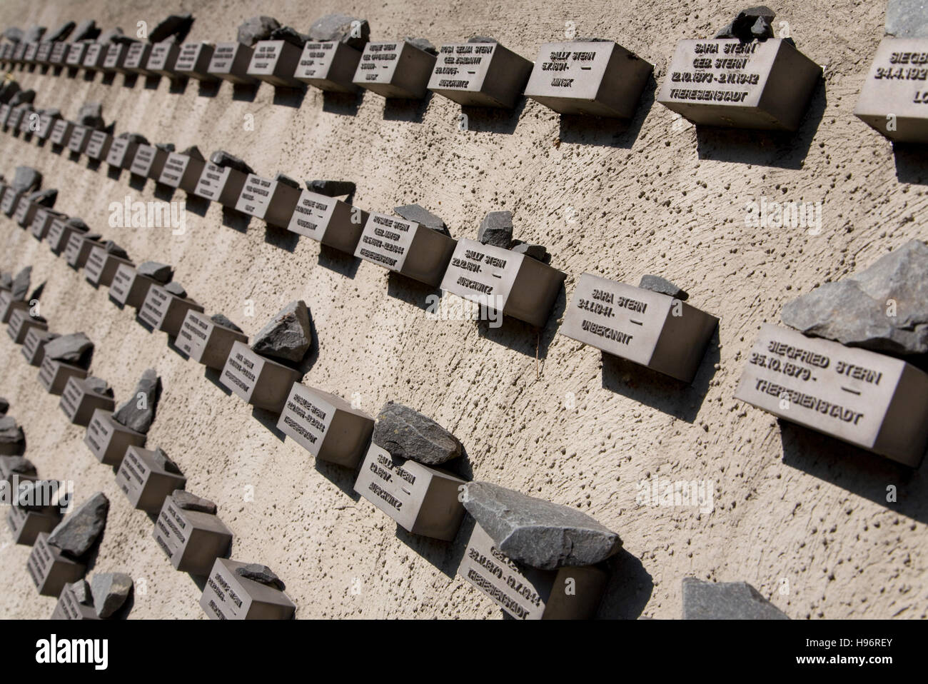 Memorial plaques on the exterior wall, Old Jewish Cemetery, Holocaust