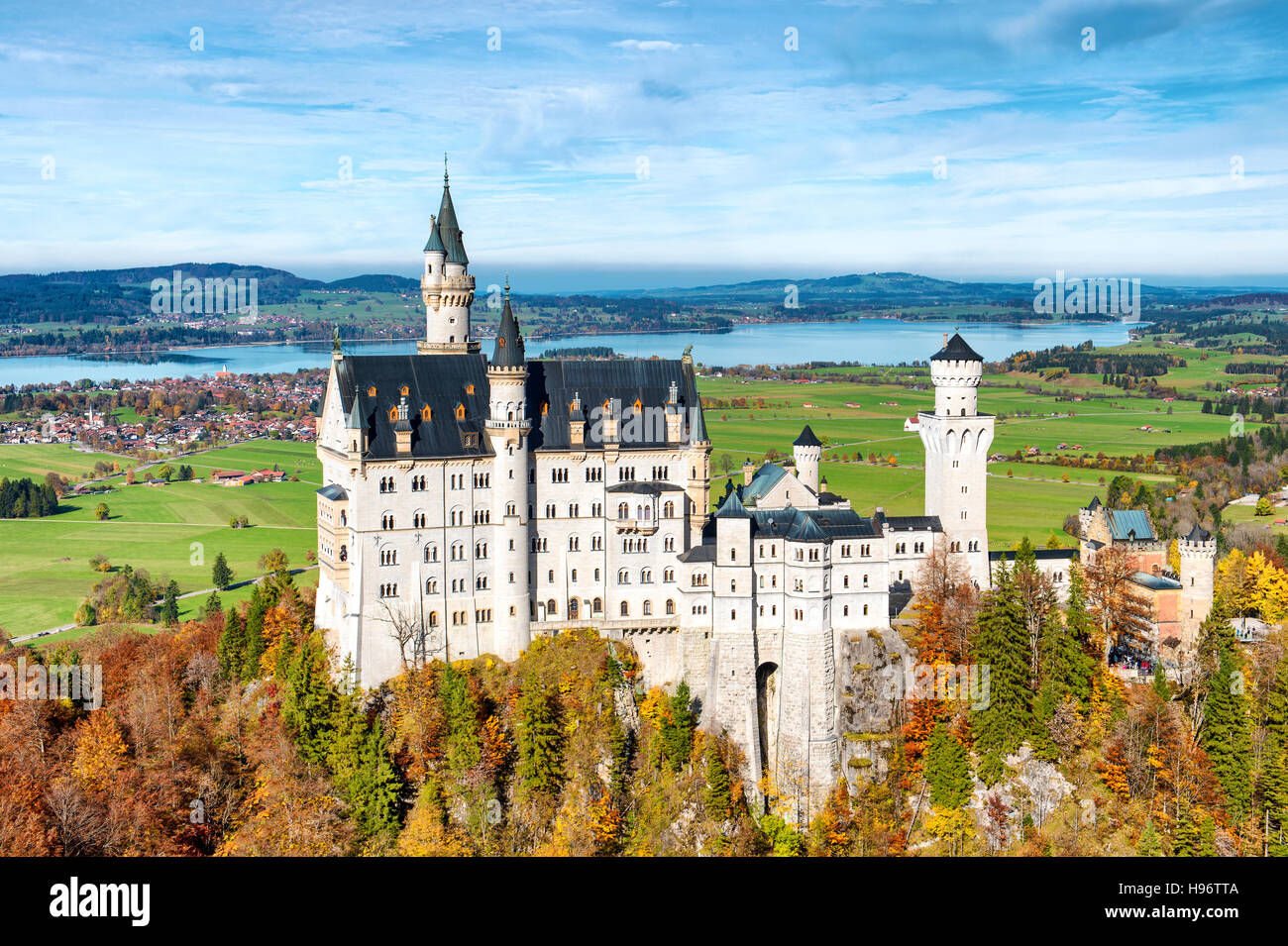 Neuschwanstein Castle in autumn. Germany, Bavaria. Beautiful german landscape Stock Photo