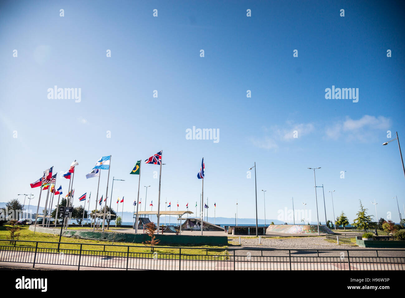 Chile Flags waving in the wind Stock Photo - Alamy