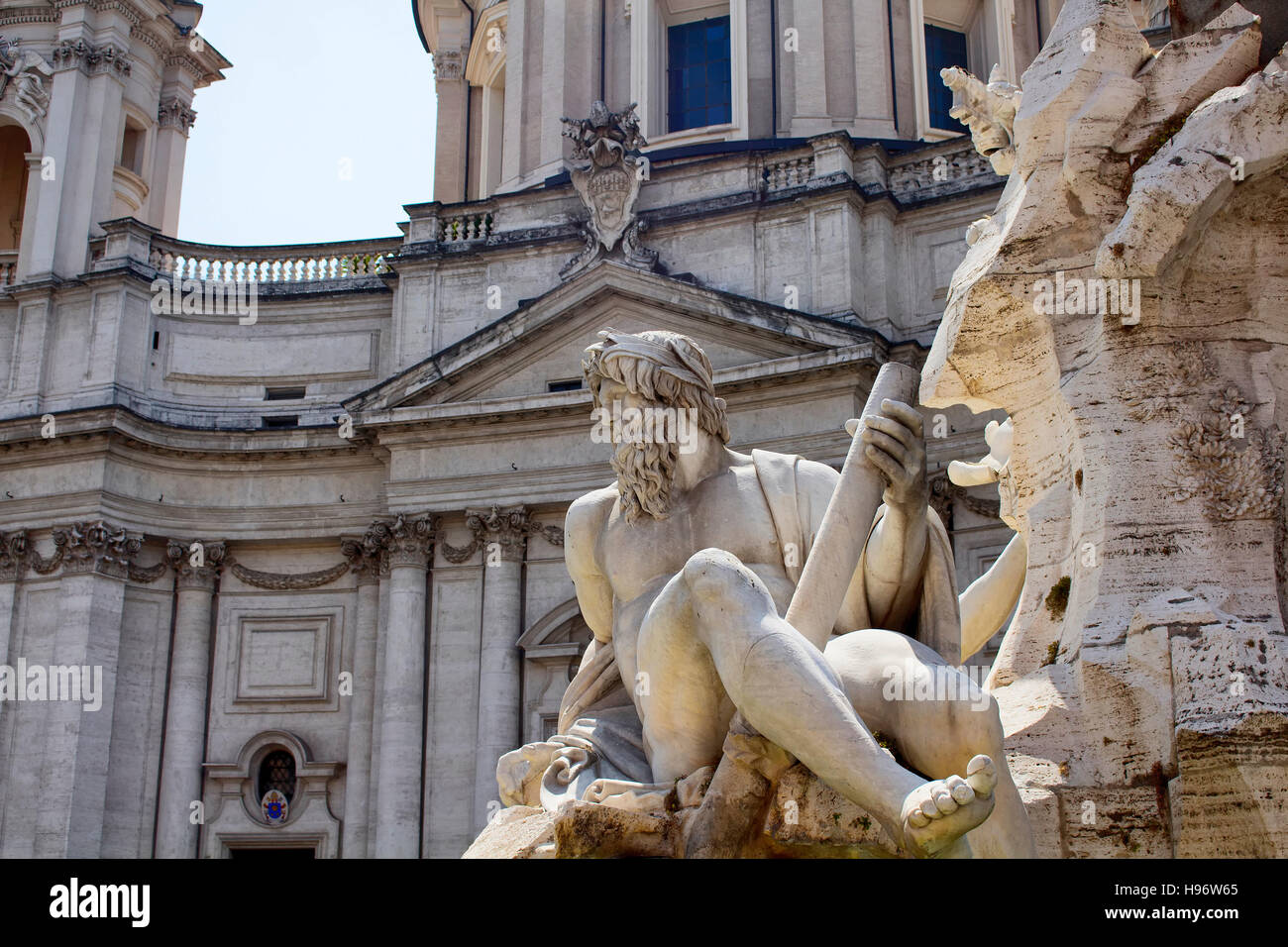 Close up view of a sculpture on Piazza Navona in Rome. Stock Photo