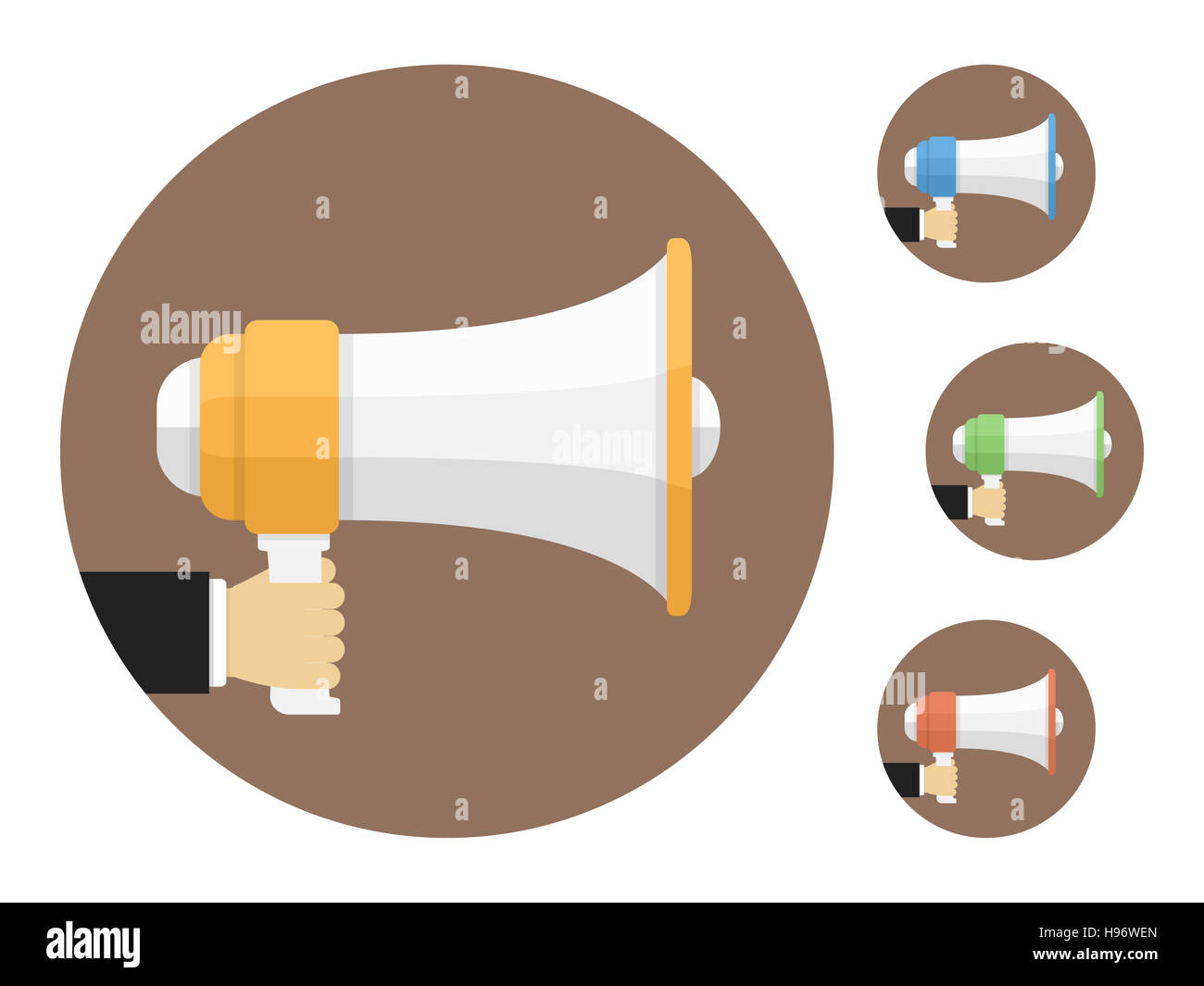Hand with megaphone icons Stock Photo - Alamy