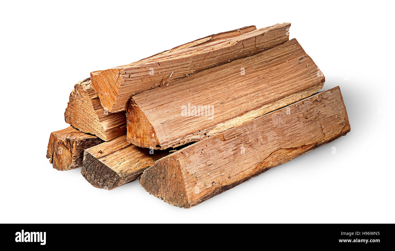 Pile of firewood rotated isolated on white background Stock Photo