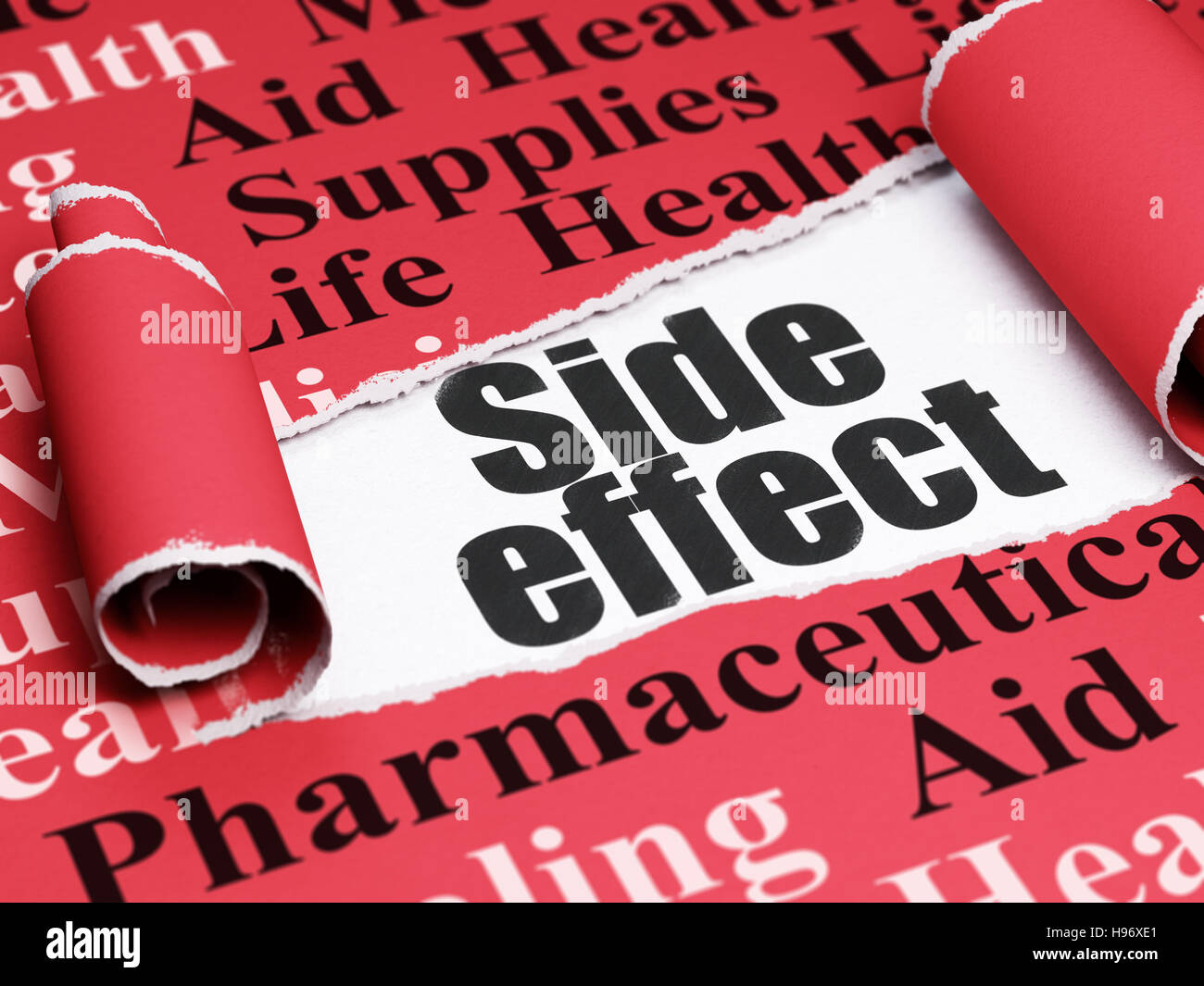 Medicine concept: black text Side Effect under the piece of torn paper ...