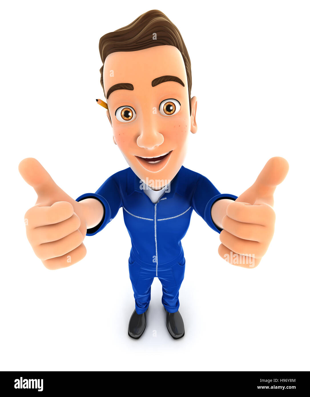 3d mechanic thumbs up, illustration with isolated white background Stock Photo