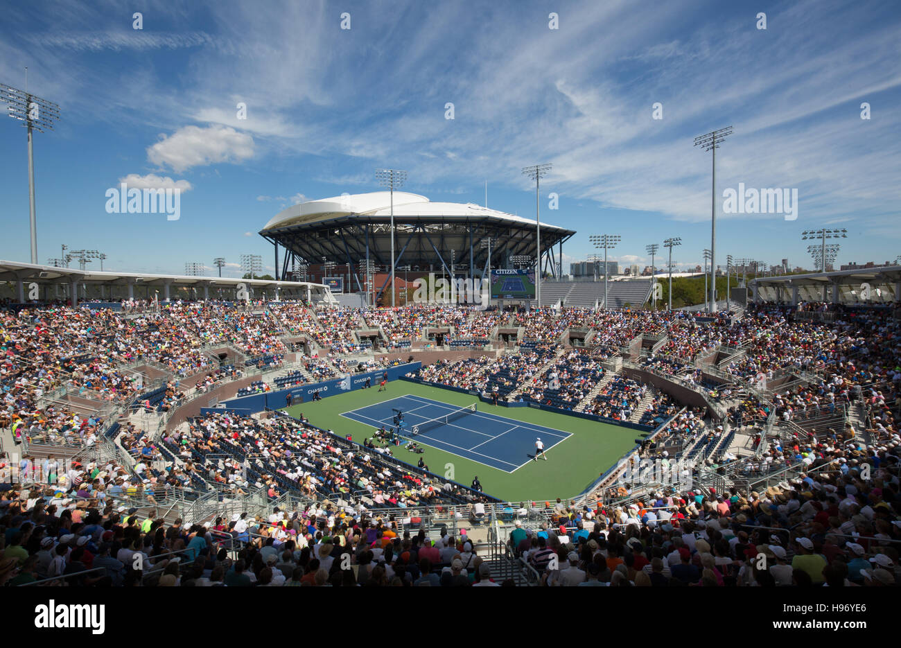 New Grandstand Stadium and Arthur Ashe Stadium, US Open Championships 2016 Stock Photo