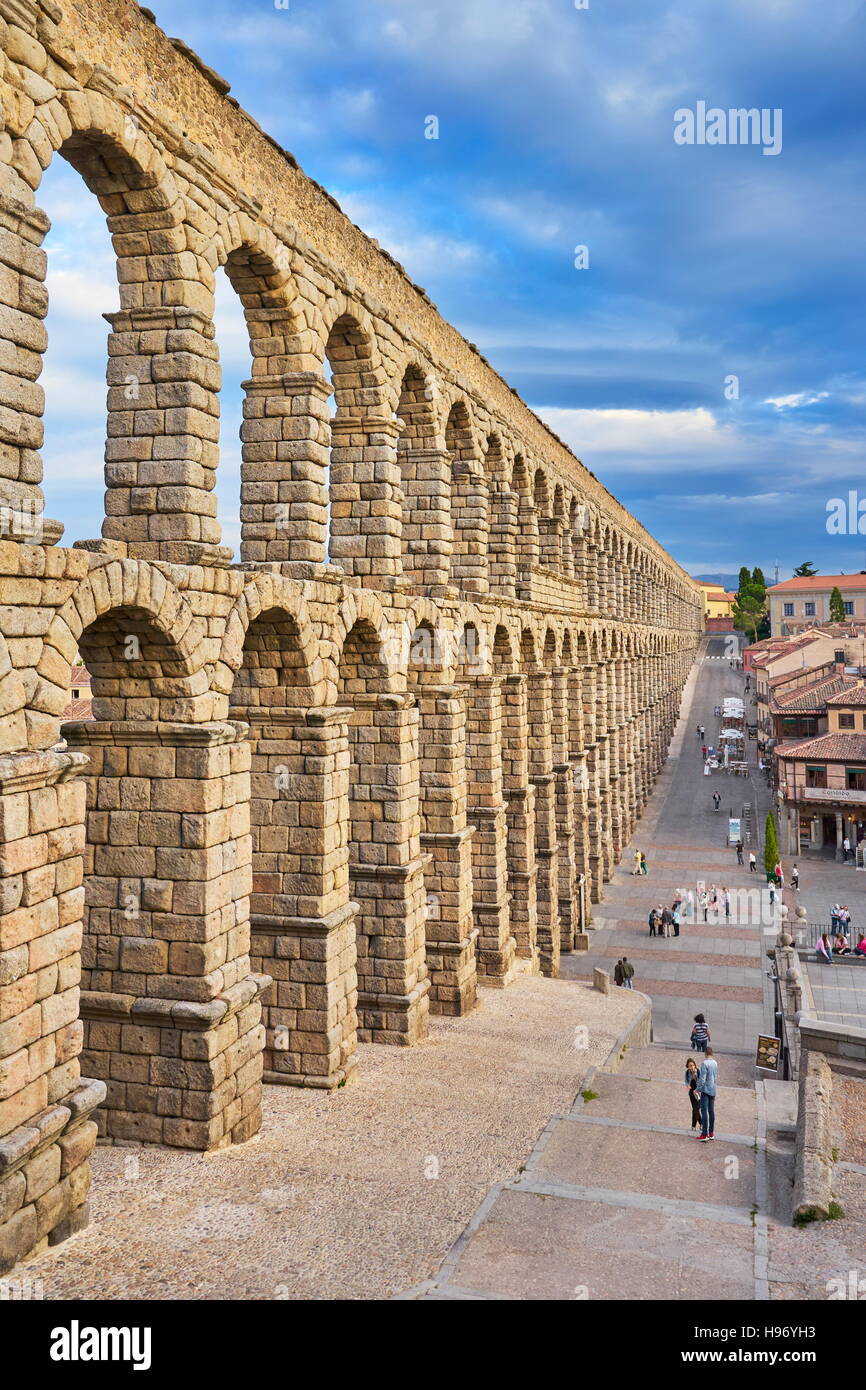 Roman aqueduct bridge, Segovia, Spain UNESCO Stock Photo