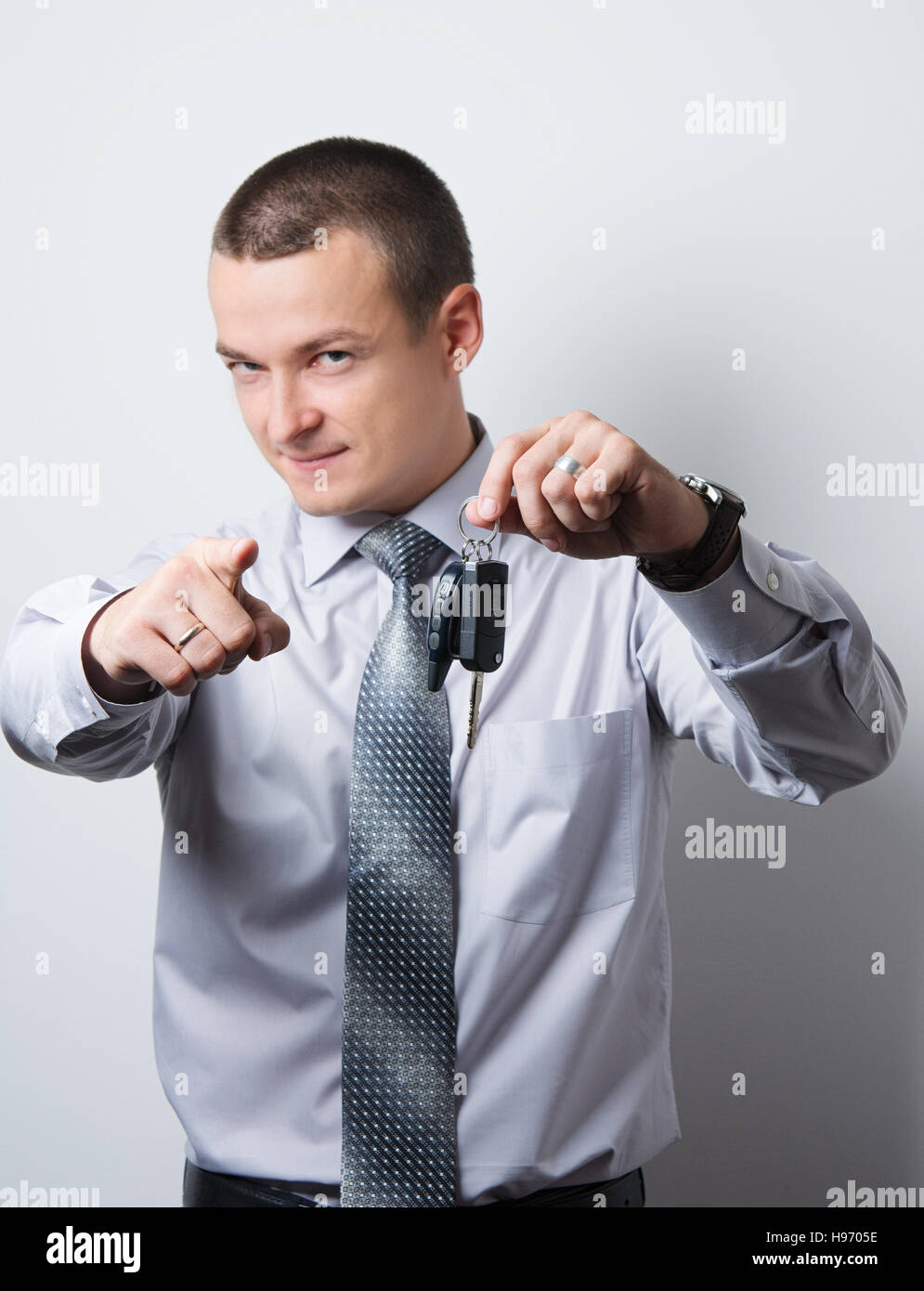 business car salesman offering the deal Stock Photo