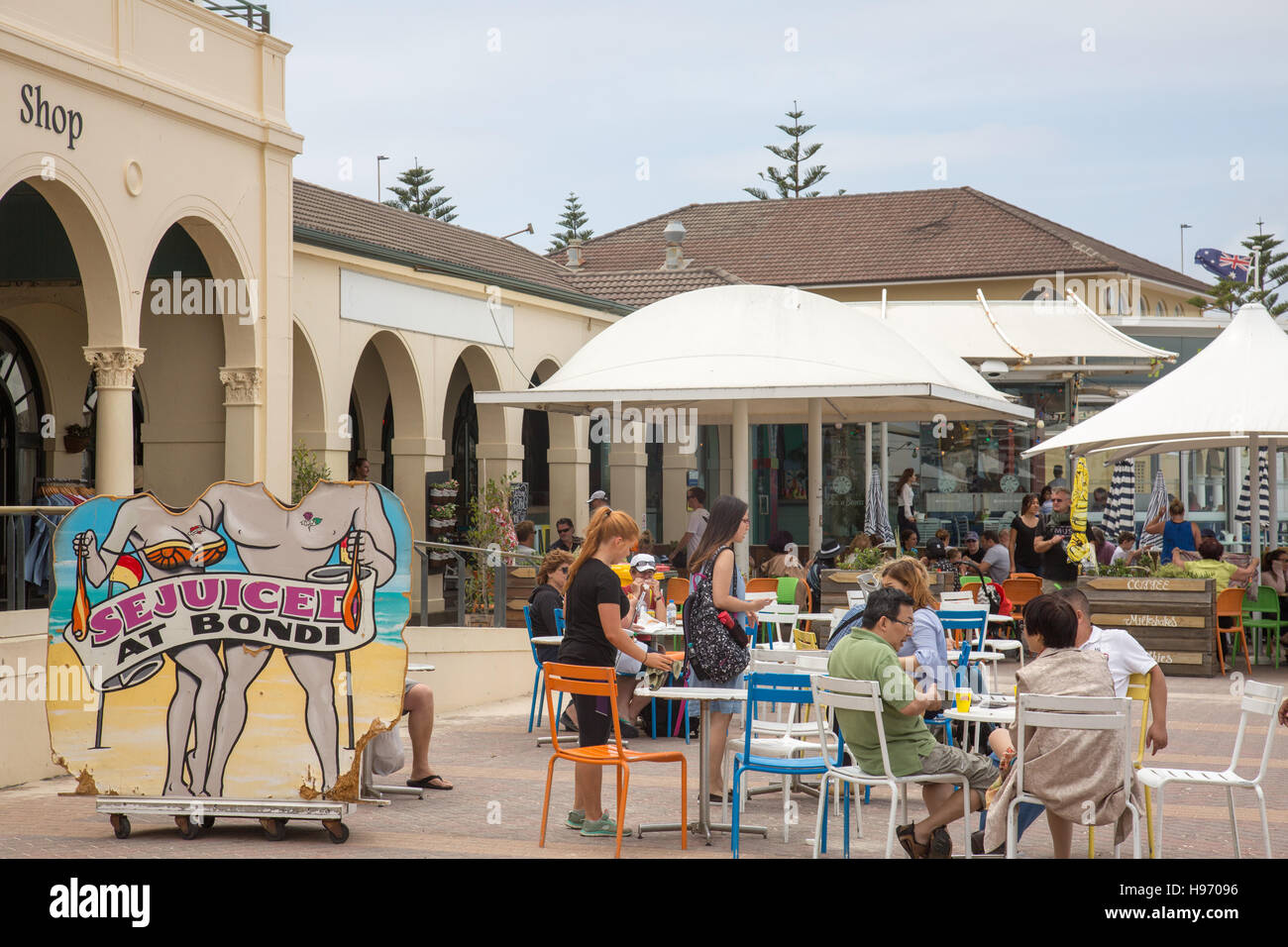 Bondi Beach cafe outside Bondi Pavilion building,Bondi,Sydney,NSW,Australia Stock Photo