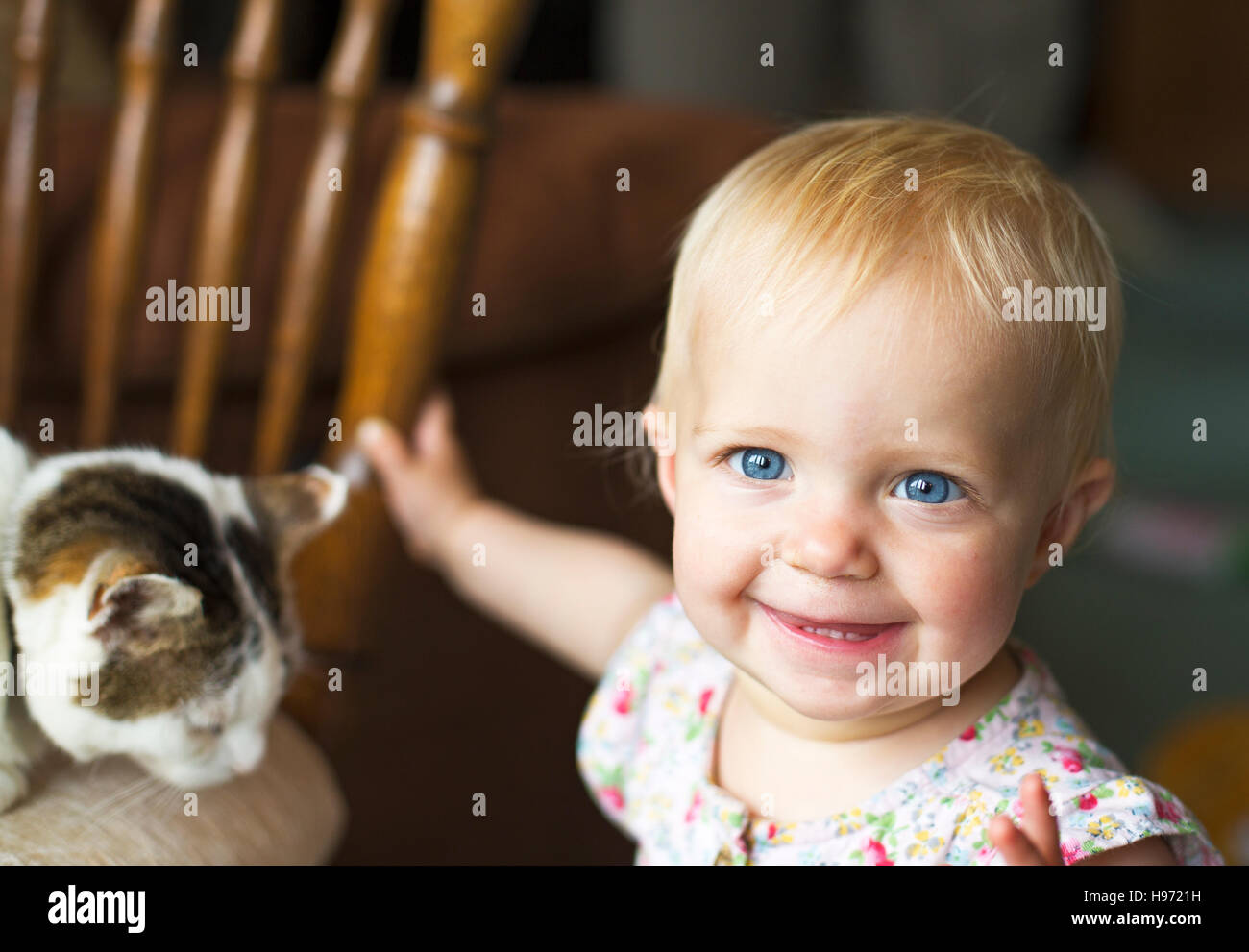 Baby with Cat Stock Photo
