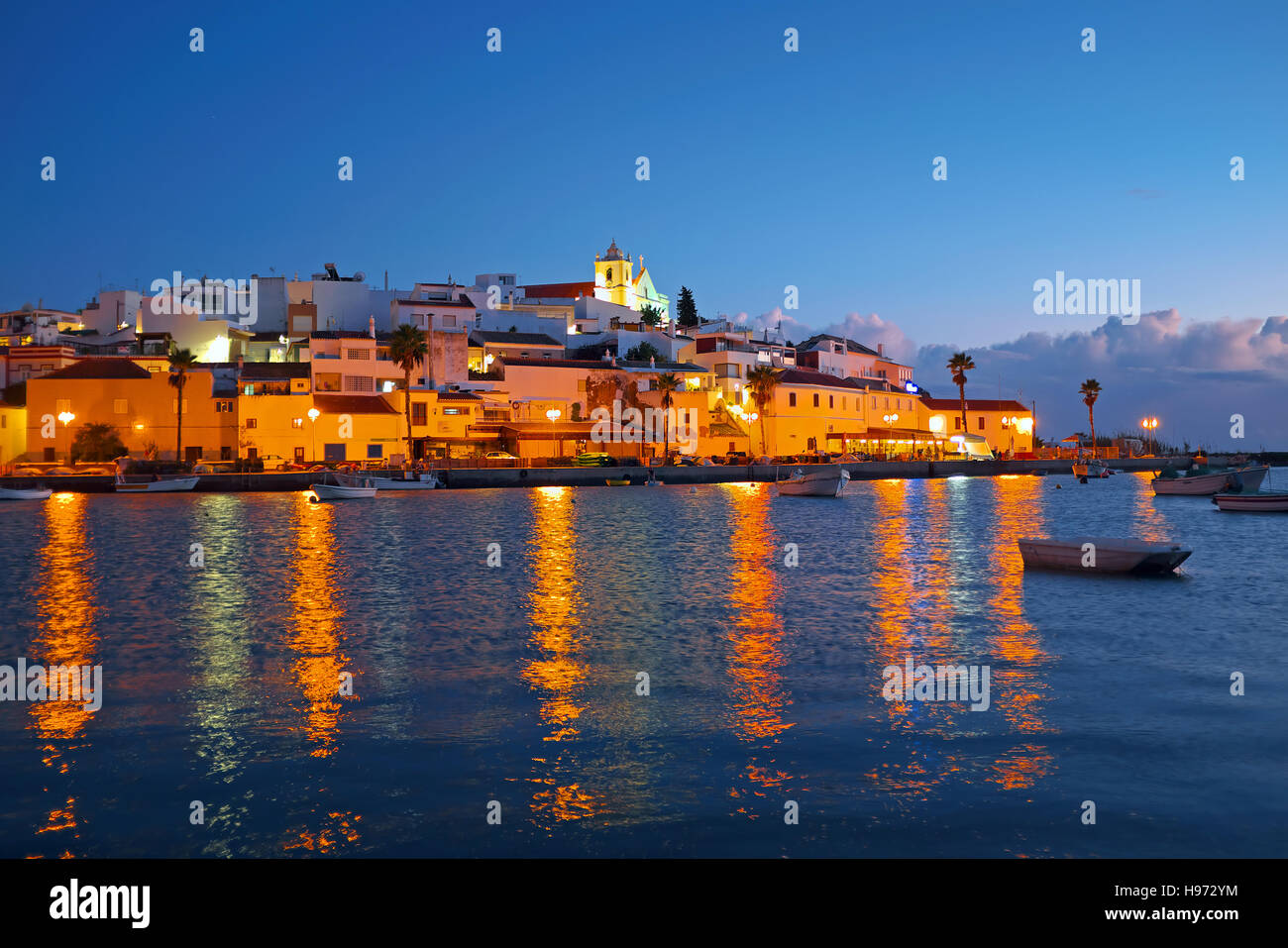 The village Ferragudo in the Algarve Portugal at sunset Stock Photo