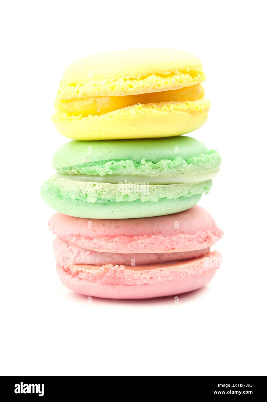 cake macaron or macaroon isolated on white background, sweet and colorful dessert Stock Photo